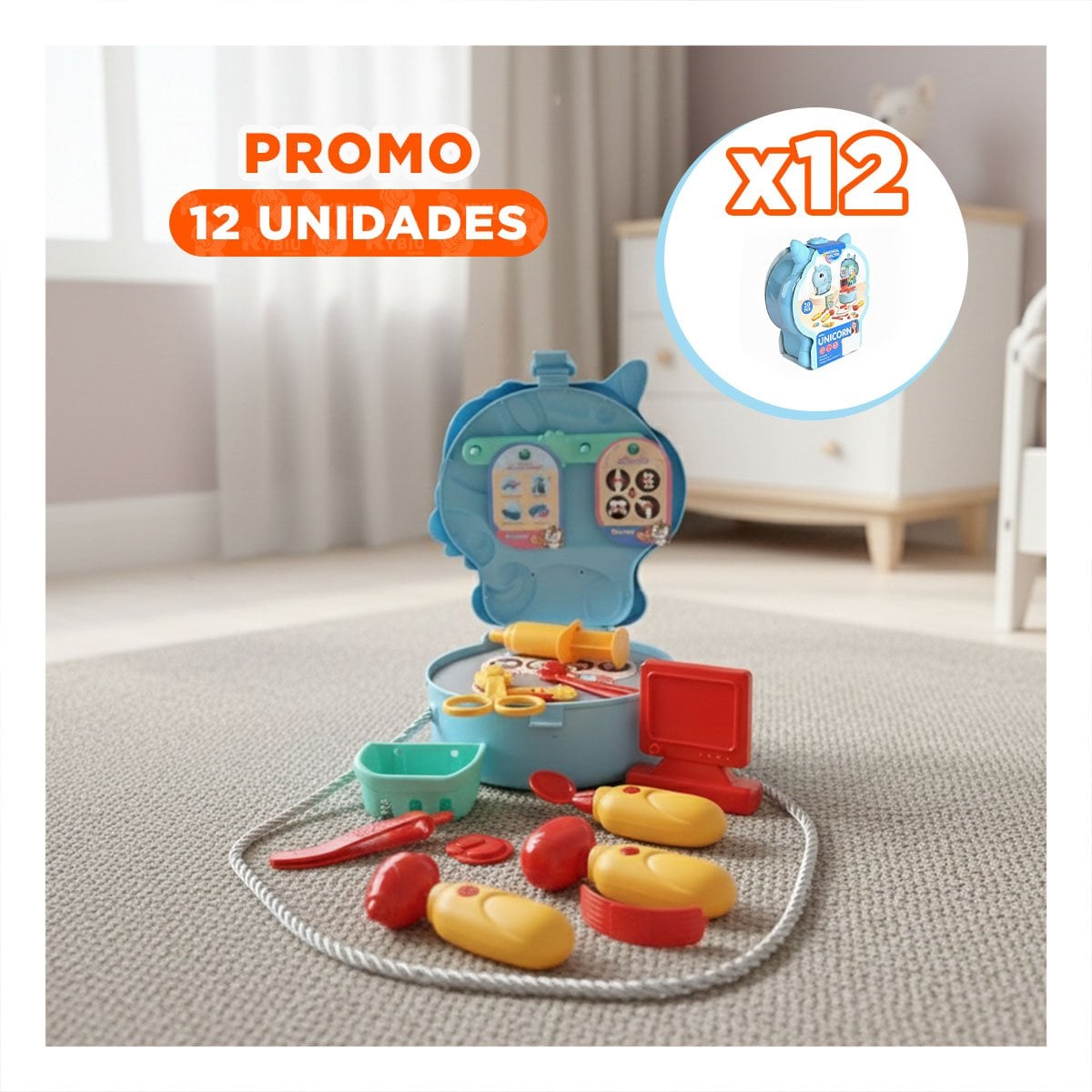 PACK12 CARTERA CREATIVA UNICORNIO CON SET MEDICO INFANTIL PARA CASA - 1