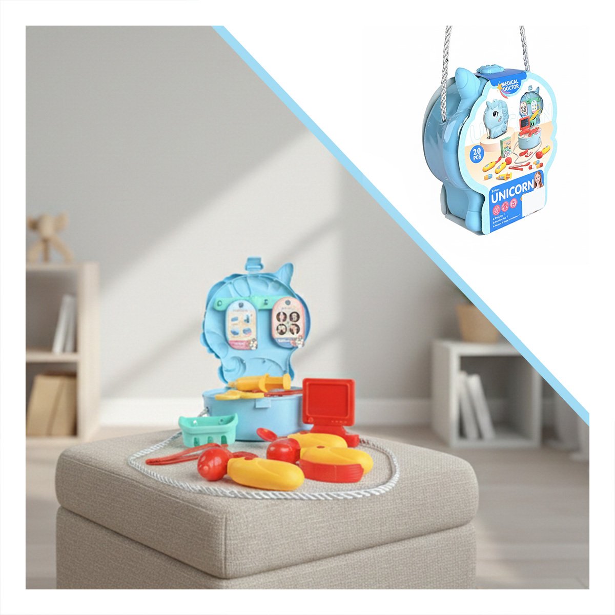 PACK12 CARTERA CREATIVA UNICORNIO CON SET MEDICO INFANTIL PARA CASA - 4