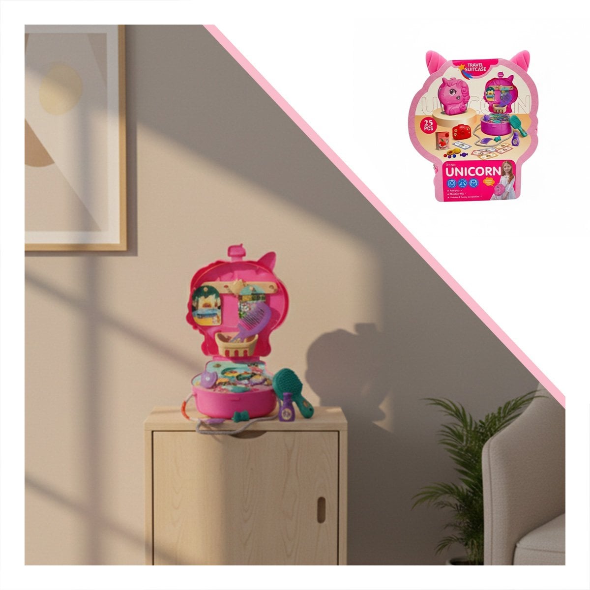 BOLSA UNICORNIO CON ACCESORIOS DE VIAJE PARA JUEGO IMAGINATIVO EN ESPACIOS CERRADOS - 4
