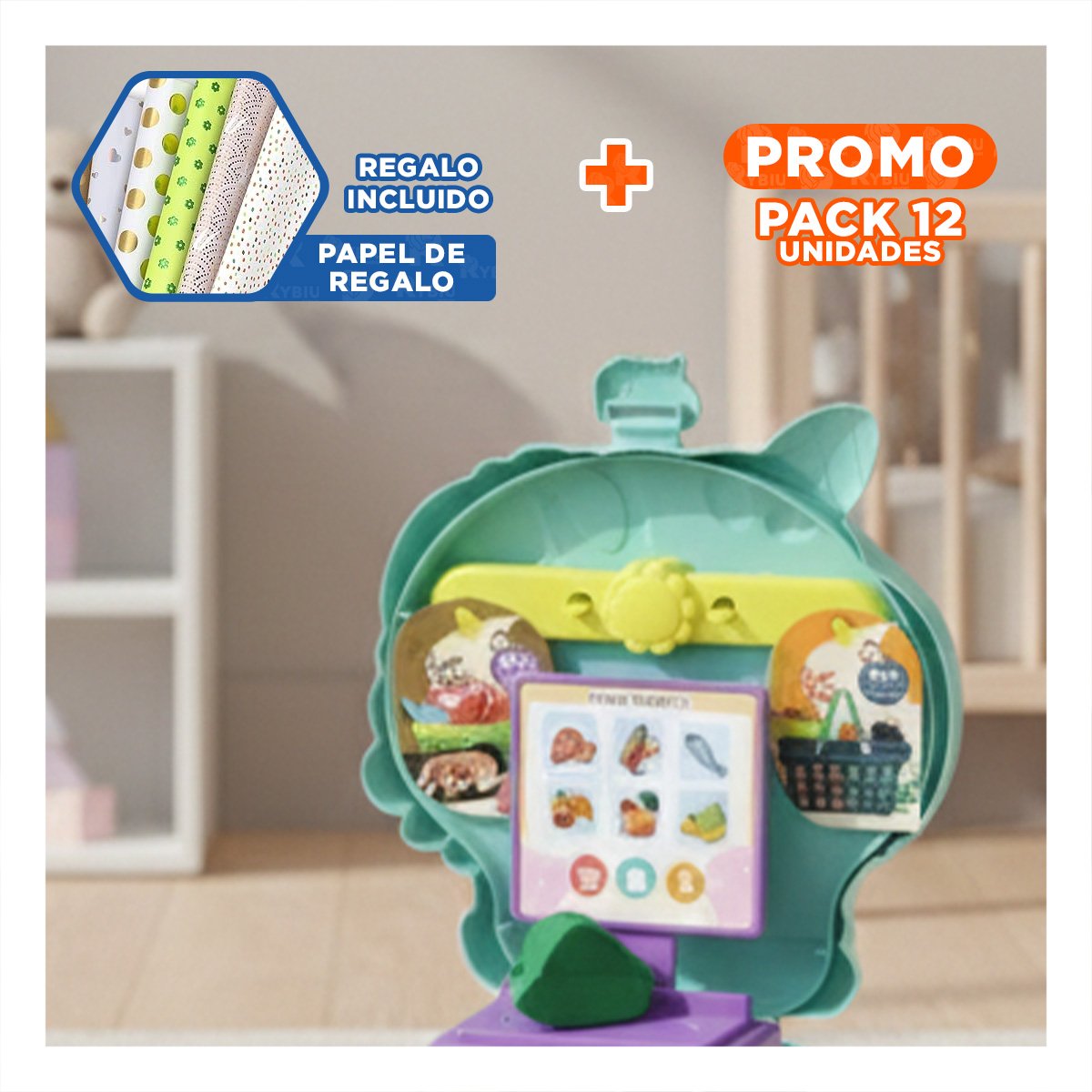 PACK12 SET UNICORNIO CON SUPERMERCADO DE JUEGO PARA ACTIVIDADES CREATIVAS YPAPEL REGALO - 1