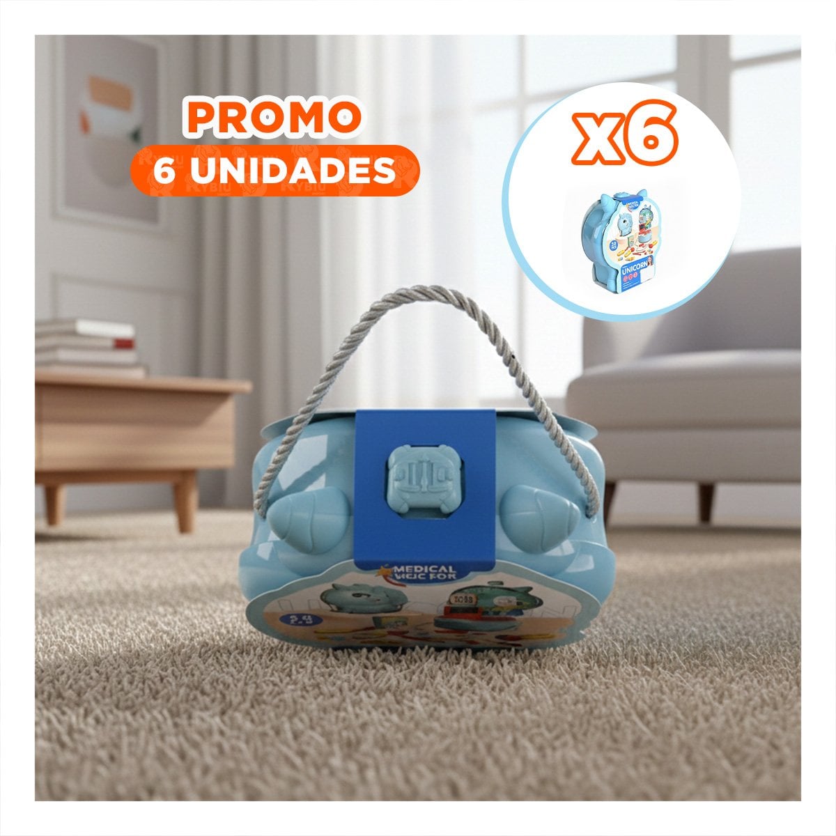 PACK6 BOLSO CREATIVO UNICORNIO CON KIT MEDICO PARA JUEGO SIMBOLICO YREGALO STICKER - 1