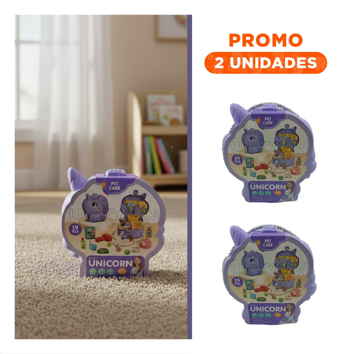 PACK2 COLECCION DE JUEGO UNICORNIO PARA CUIDADO DE MASCOTAS EN CASA - 1