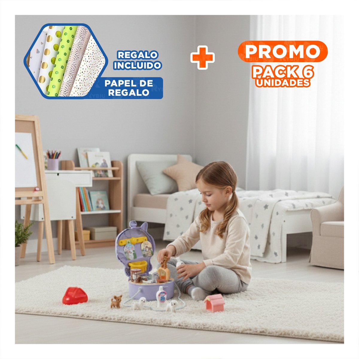PACK6 KIT UNICORNIO DE JUEGO DE CUIDADO DE MASCOTAS CON ACCESORIOS YPAPEL REGALO - 1