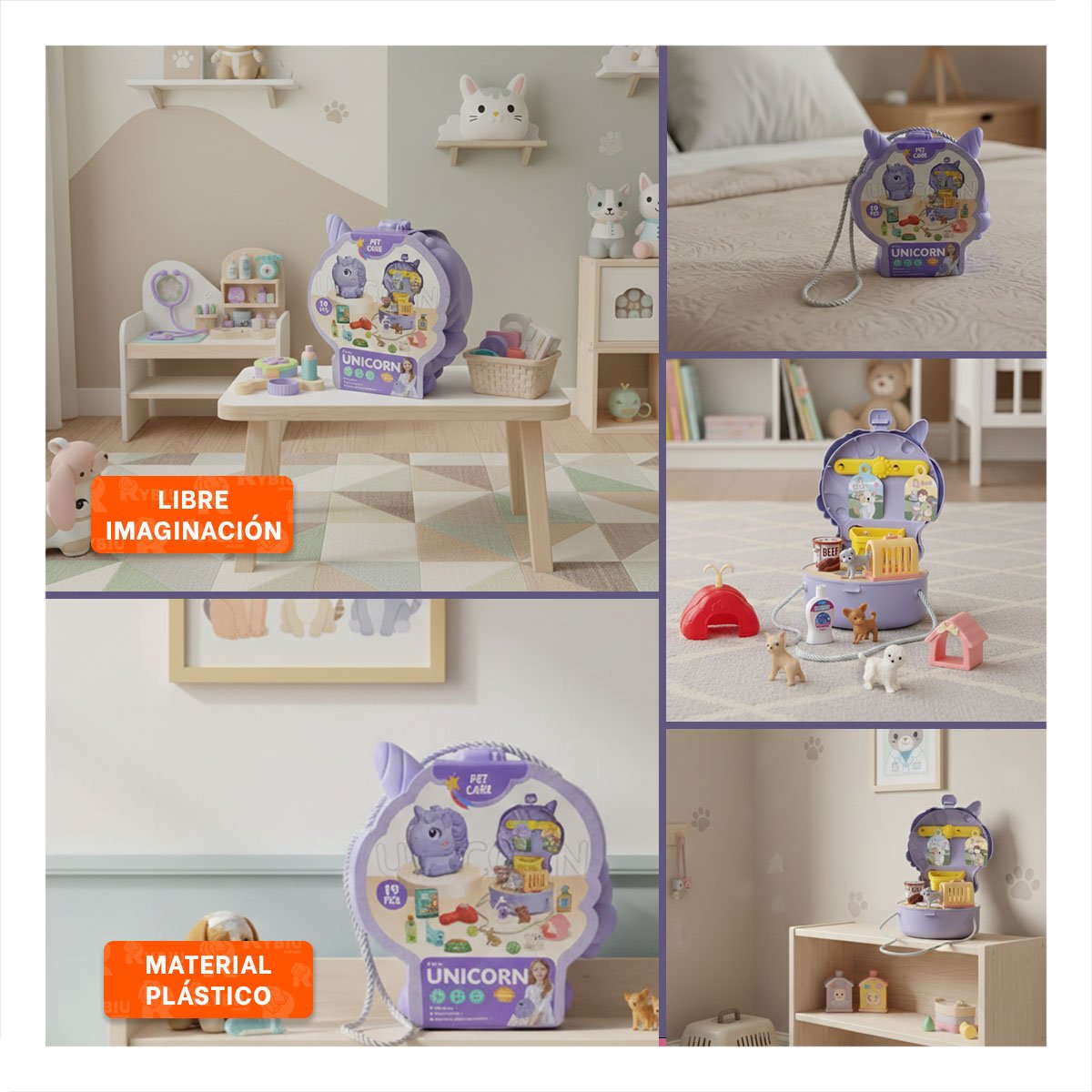 COLECCION UNICORNIO PARA CUIDADO DE MASCOTAS CON ACCESORIOS DE JUEGO YSTICKY - 5