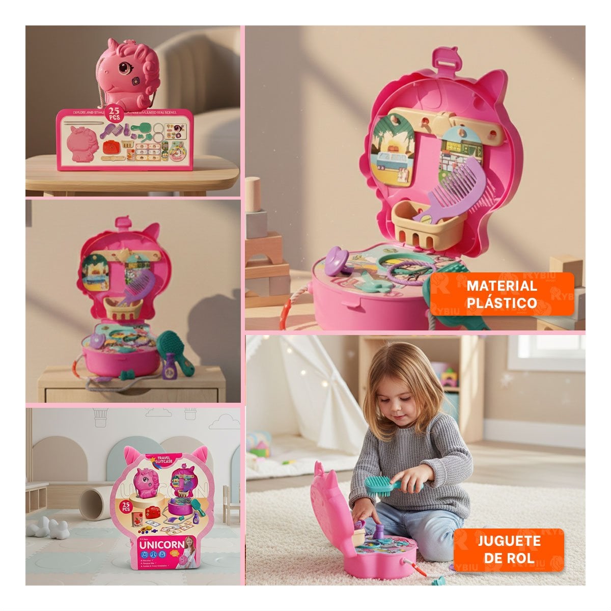 JUEGO UNICORNIO CON ACCESORIOS DE VIAJE PARA SIMULACION Y CREATIVIDAD INFANTIL YSTICKY - 1