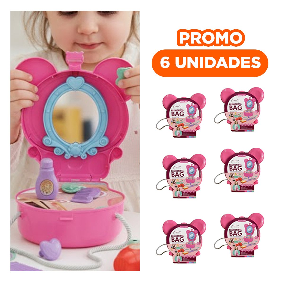 PACK6 SET DE JUEGO CREATIVO CON OREJITAS Y TOCADOR DE MAQUILLAJE 19 PIEZAS - 1