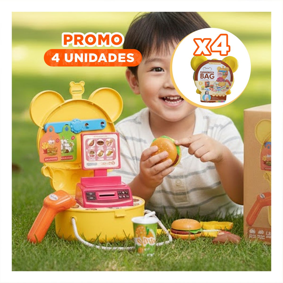PACK4 BOLSO INFANTIL OREJITAS RESTAURANTE DE COMIDA RAPIDA 27 PIEZAS PARA COCINA DE JUEGO - 1