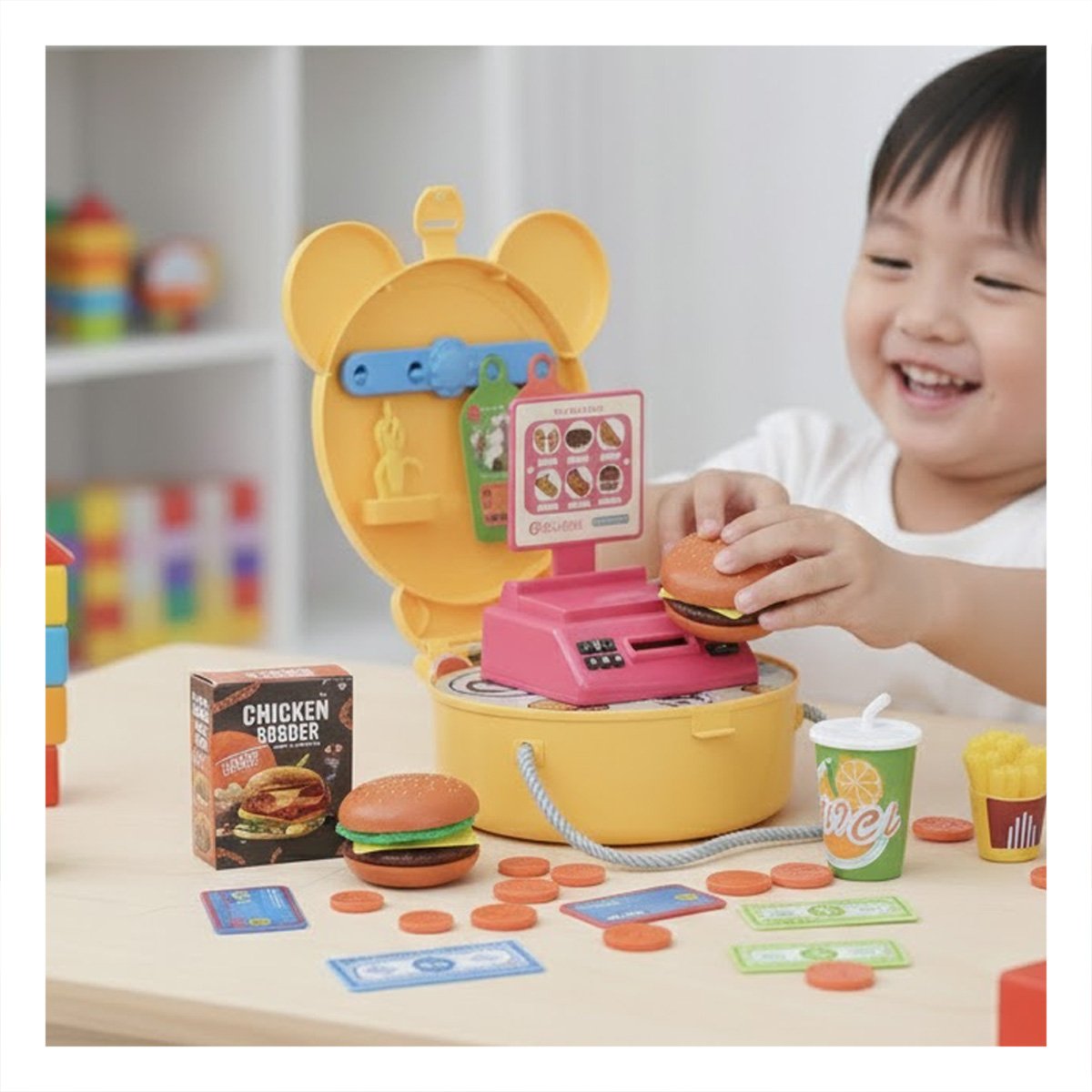 PACK4 BOLSO INFANTIL OREJITAS RESTAURANTE DE COMIDA RAPIDA 27 PIEZAS PARA COCINA DE JUEGO - 2