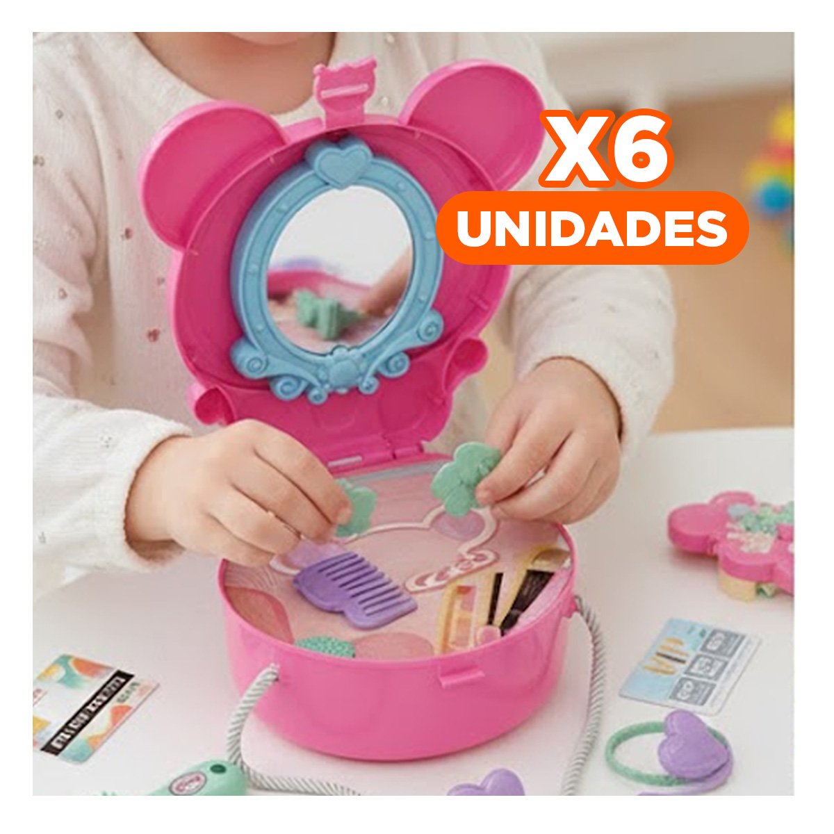 PACK6 KIT DE JUEGO CREATIVO CON OREJITAS Y TOCADOR DE MAQUILLAJE 19 PIEZAS YPAPEL REGALO - 1
