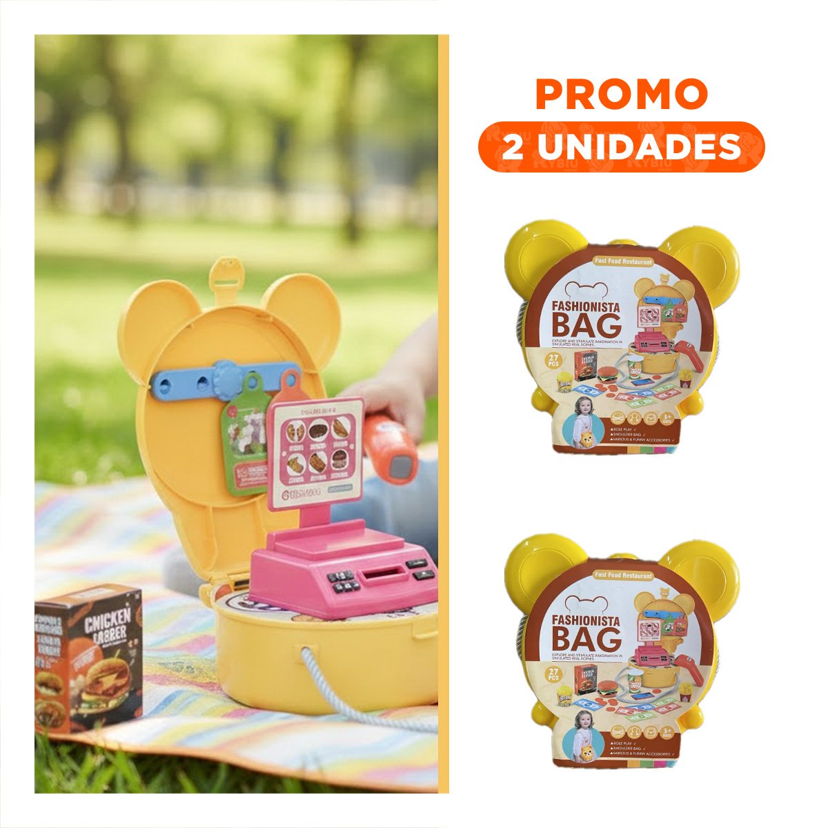PACK2 PACK INFANTIL OREJITAS RESTAURANTE DE COMIDA RAPIDA 27 PIEZAS PARA JUEGO DE ROL - 1