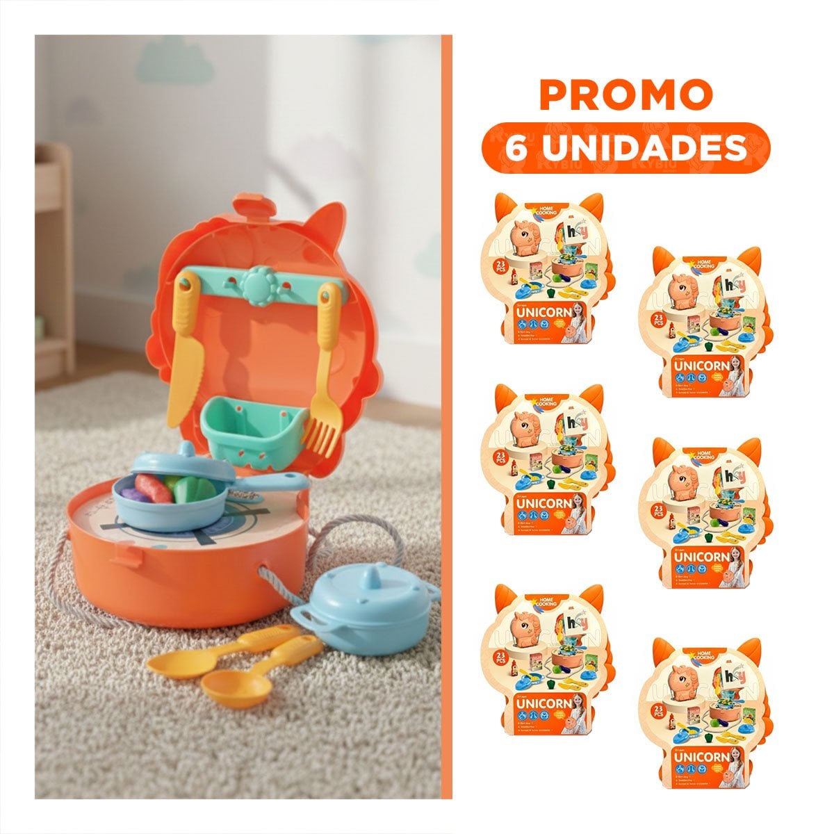 PACK6 VERSION INFANTIL UNICORNIO COCINA DE JUEGO CON PIEZAS - 1