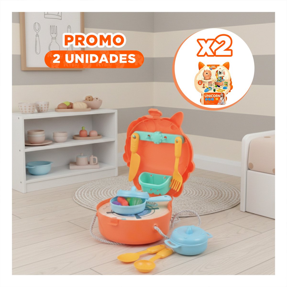 PACK2 COLECCION INFANTIL UNICORNIO COCINA DE JUEGO CON PIEZAS VARIADAS YREGALO STICKER - 1