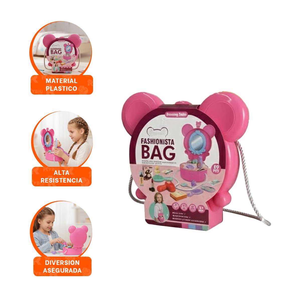 BOLSO INFANTIL CON OREJITAS Y TOCADOR DE MAQUILLAJE 19 PIEZAS PARA DIVERSION - 3