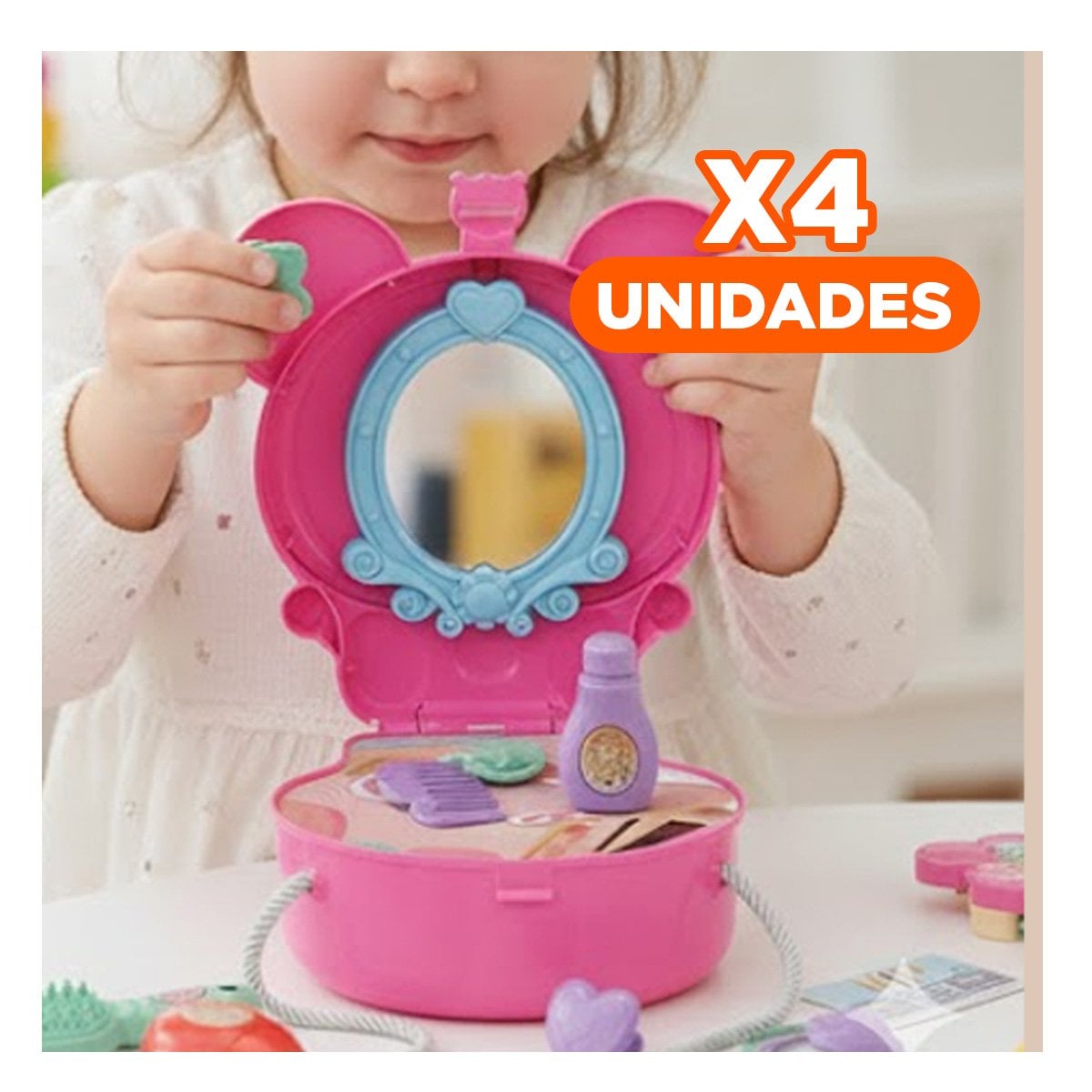 PACK4 SET PARA DIVERSION CON OREJITAS Y TOCADOR DE MAQUILLAJE 19 PIEZAS - 1
