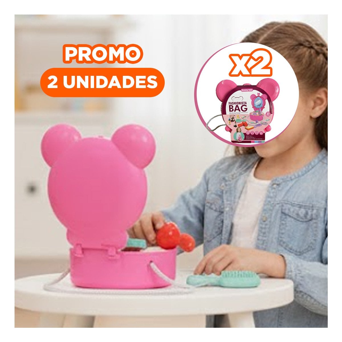 PACK2 JUEGO PARA CASA CON OREJITAS Y TOCADOR DE MAQUILLAJE 19 PIEZAS INFANTIL YREGALO STICKER - 1