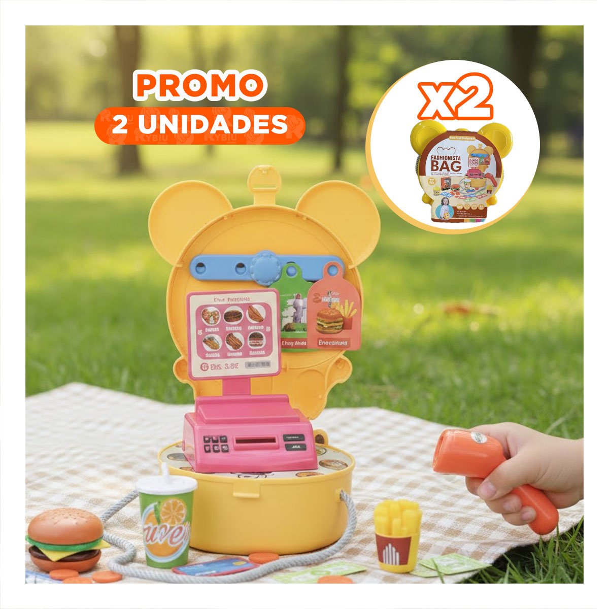 PACK2 MALETA INFANTIL OREJITAS RESTAURANTE DE COMIDA RAPIDA 27 PIEZAS DE JUEGO YREGALO STICKER - 1