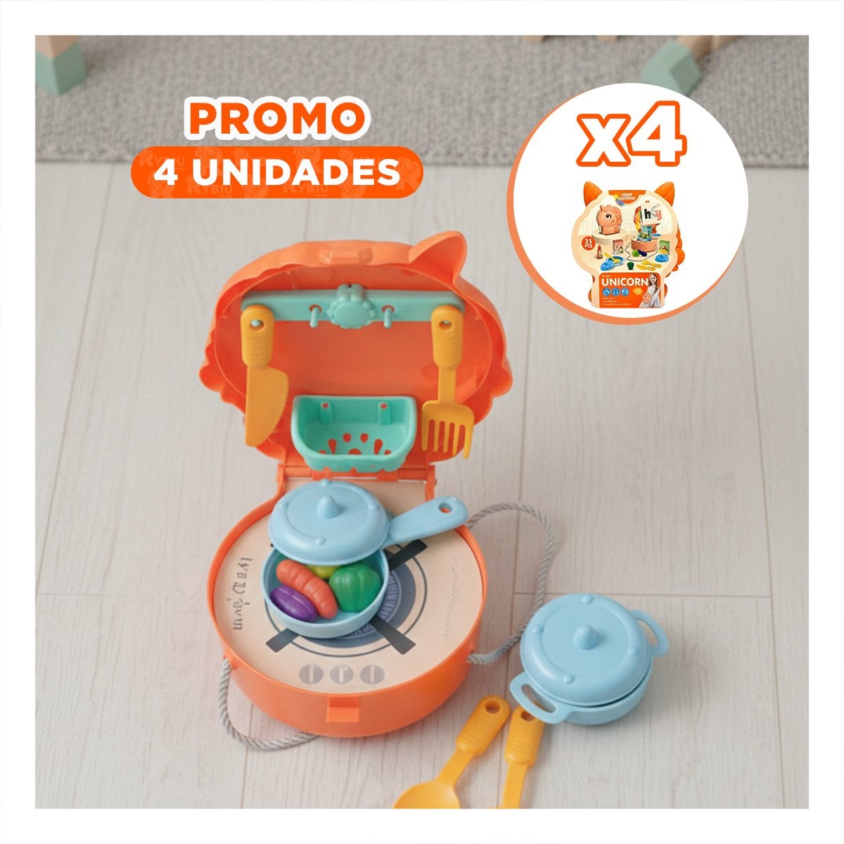 PACK4 LINEA INFANTIL UNICORNIO COCINA DE JUEGO PARA USO EN HOGAR - 1