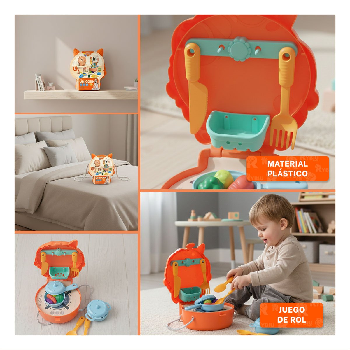 PACK6 CONCEPTO INFANTIL UNICORNIO COCINA DE JUEGO PARA HOGAR YPAPEL REGALO - 3