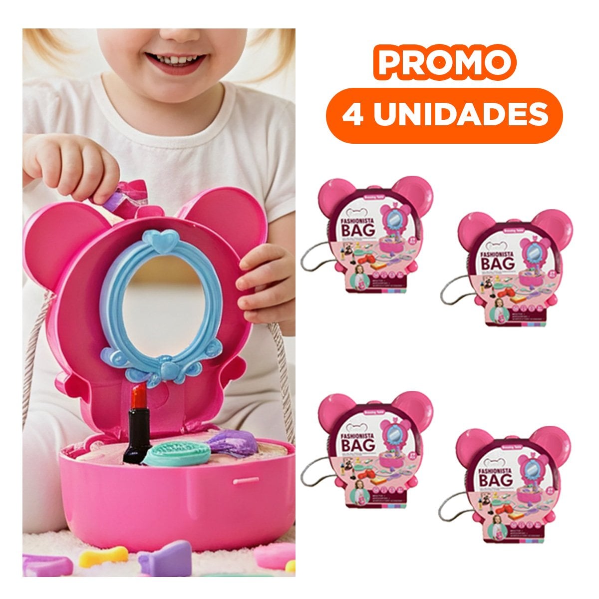 PACK4 JUEGO PARA DIVERSION CON OREJITAS Y TOCADOR DE MAQUILLAJE 19 PIEZAS YREGALO STICKER - 1