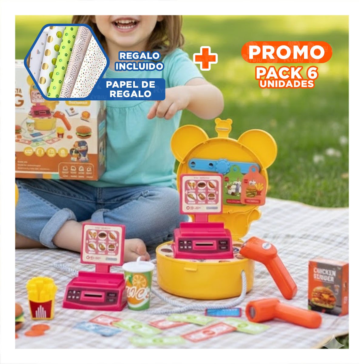 PACK6 FORMATO INFANTIL OREJITAS RESTAURANTE DE COMIDA RAPIDA 27 PIEZAS DE JUEGO YPAPEL REGALO - 1