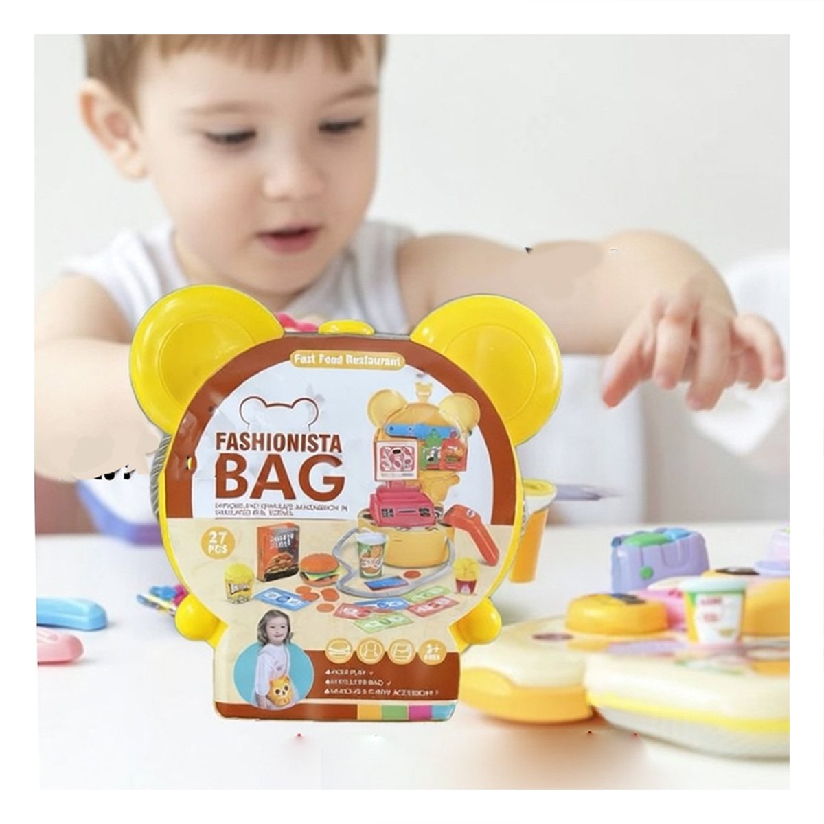 PACK4 LINEA INFANTIL OREJITAS RESTAURANTE DE COMIDA RAPIDA 27 PIEZAS DE JUEGO YREGALO STICKER - 5