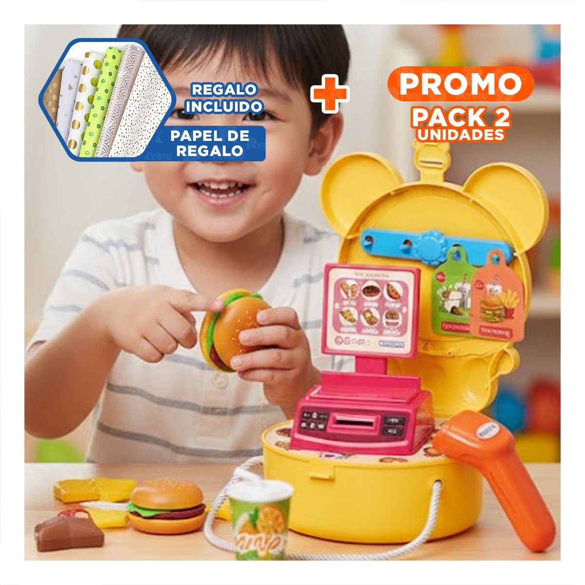 PACK2 COMBO INFANTIL OREJITAS RESTAURANTE DE COMIDA RAPIDA 27 PIEZAS PARA JUEGO YPAPEL REGALO - 1