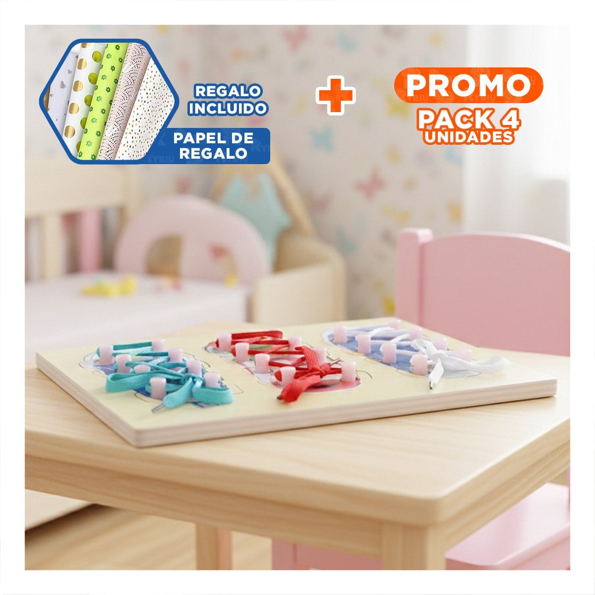 PACK4 SET ESCOLAR PARA ATAR PASADORES MULTICOLOR DIDACTICO INFANTIL YPAPEL REGALO - 1