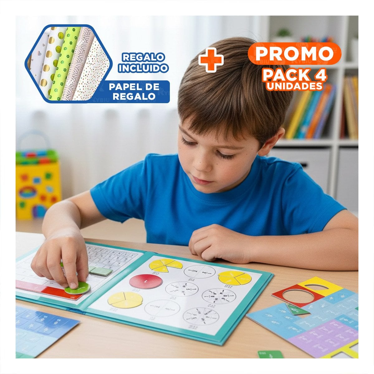 PACK4 CUADERNO INFANTIL DE FRACCIONES MAGNETICAS CELESTE EDUCATIVO YPAPEL REGALO - 1