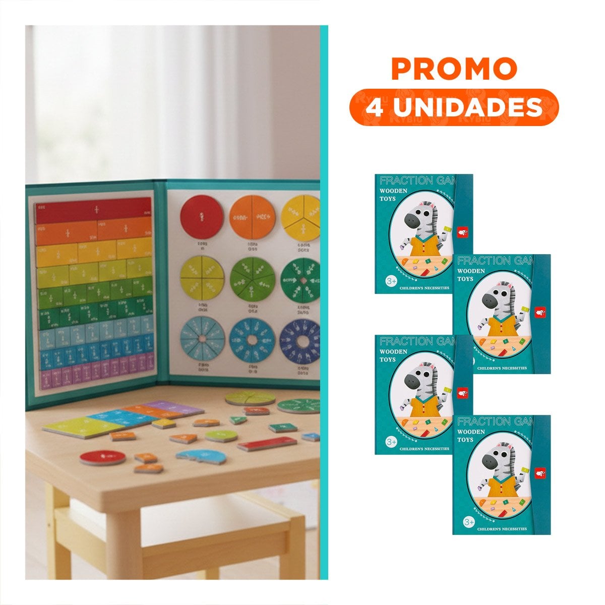PACK4 CUADERNO ESCOLAR DE FRACCIONES MAGNETICAS CELESTE DIDACTICO YREGALO STICKER - 1