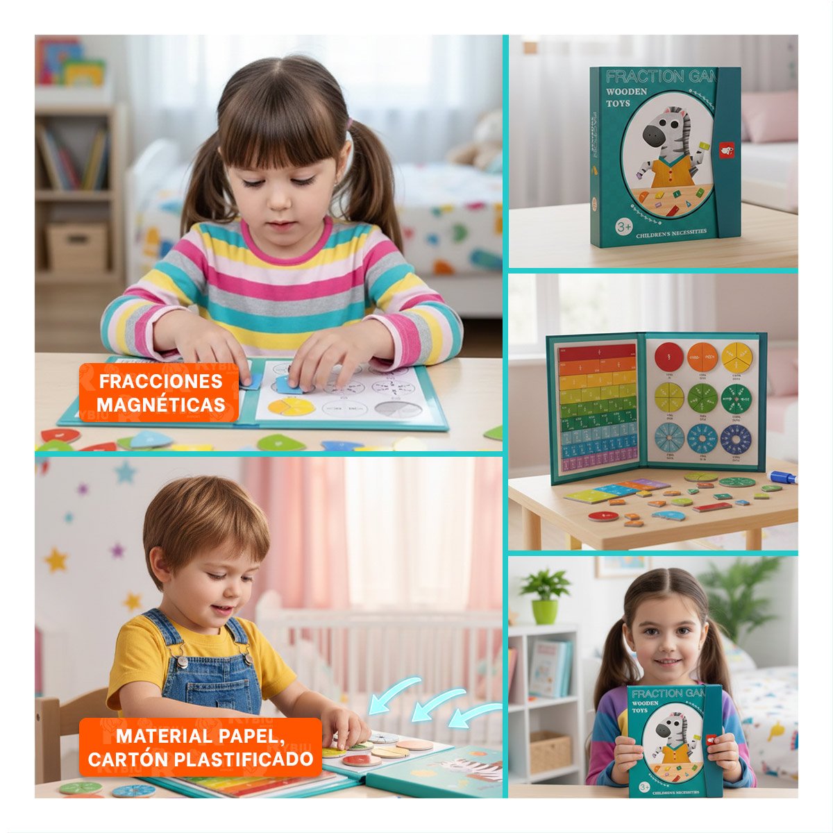 PACK4 CUADERNO ESCOLAR DE FRACCIONES MAGNETICAS CELESTE DIDACTICO YREGALO STICKER - 2