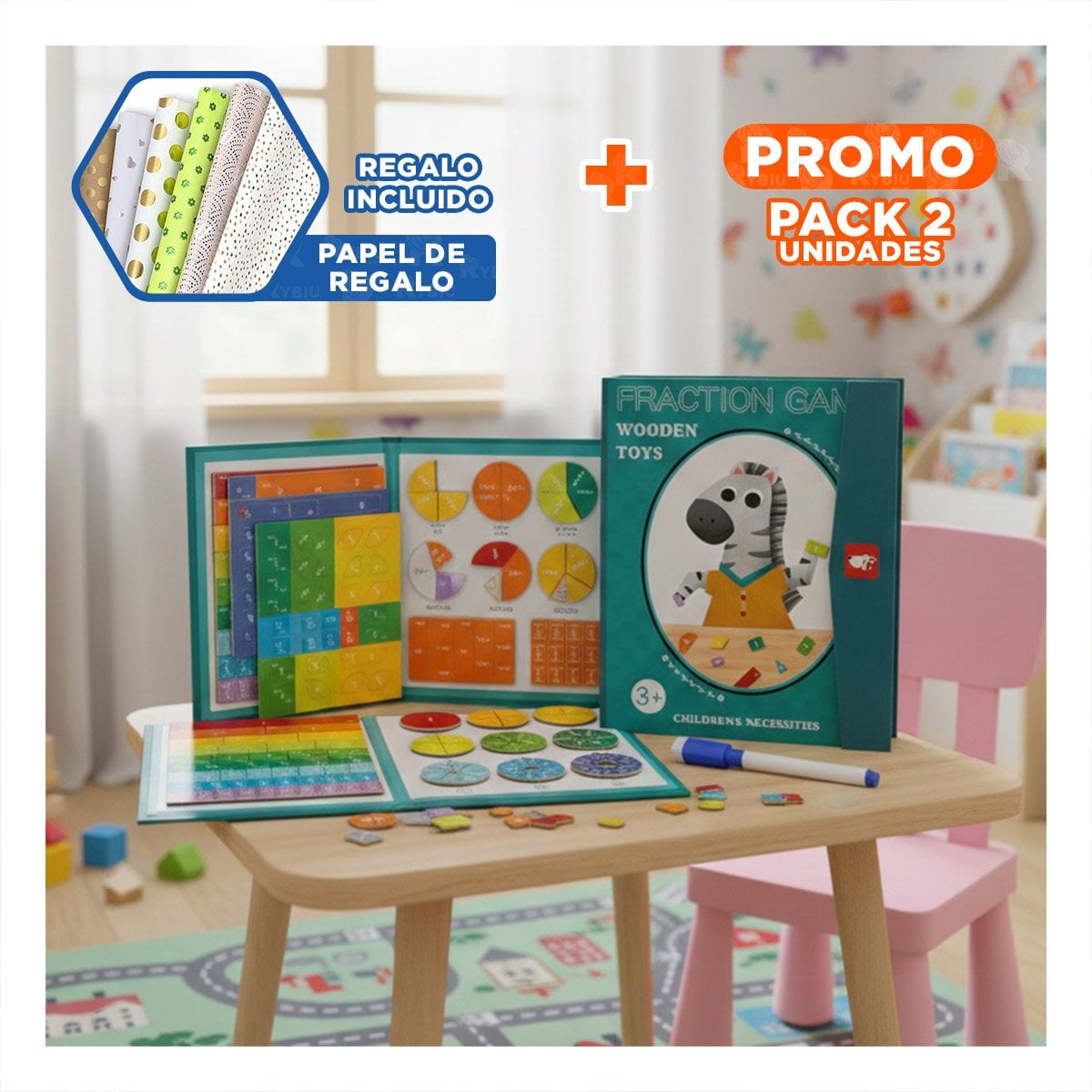 PACK2 MANUAL INFANTIL DE FRACCIONES MAGNETICAS CELESTE EDUCATIVO YPAPEL REGALO - 1