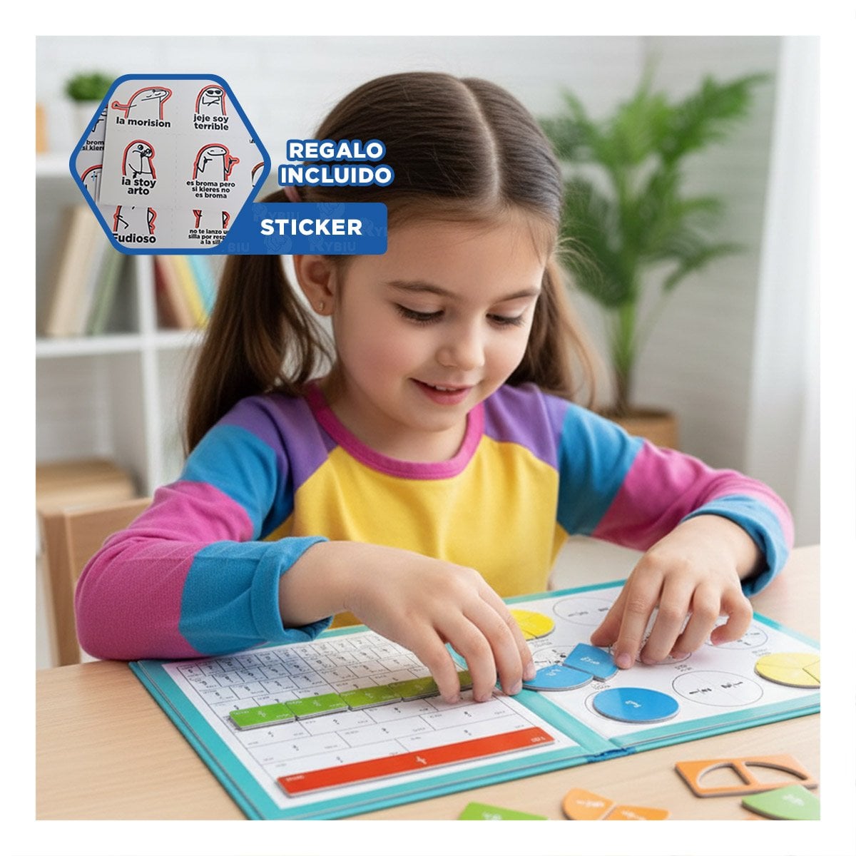 ELEMENTO EDUCATIVO DE FRACCIONES MAGNETICAS CELESTE PARA USO ESCOLAR YREGALO STICKER - 1