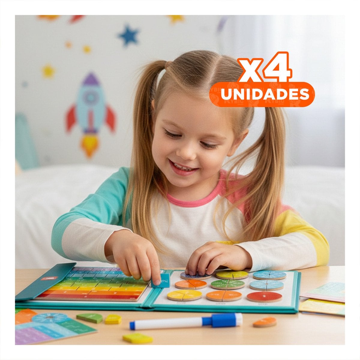 PACK4 TEXTO INFANTIL DE FRACCIONES MAGNETICAS CELESTE PARA MATEMATICA - 1