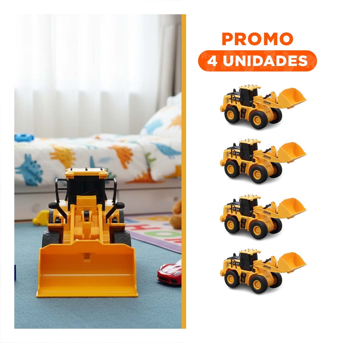 PACK4 VEHICULO INFANTIL EXCAVADORA A CONTROL REMOTO BRAZO INFERIOR AMARILLO YREGALO STICKER - 1