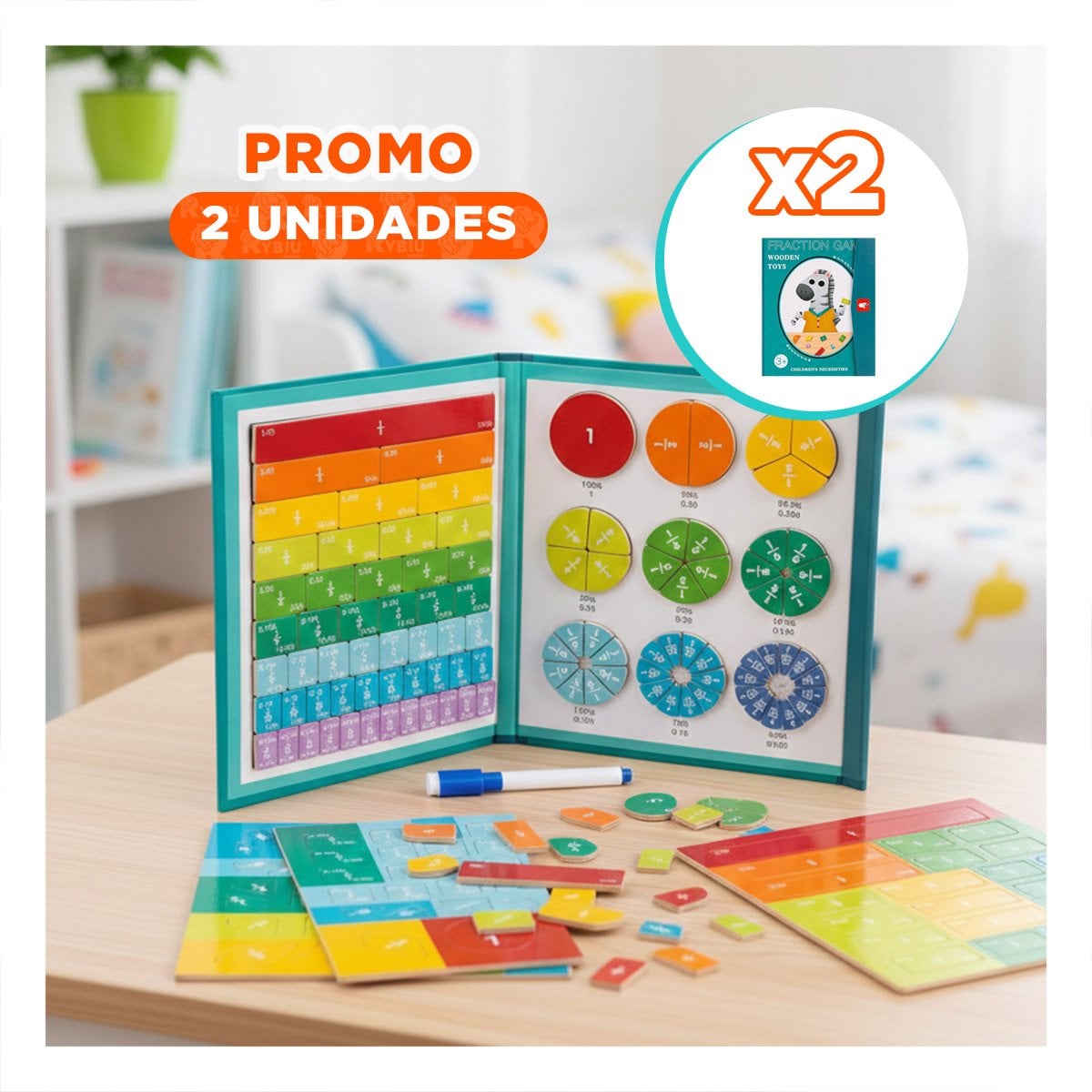 PACK2 GUIA INFANTIL DE FRACCIONES MAGNETICAS CELESTE DIDACTICO YREGALO STICKER - 1