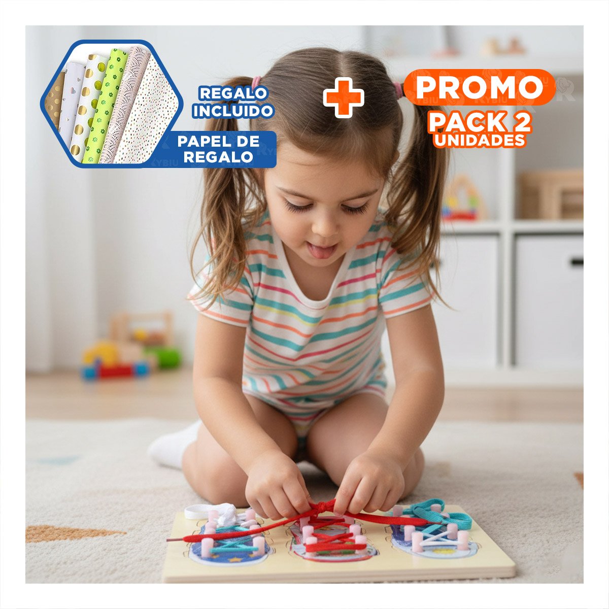 PACK2 ELEMENTO EDUCATIVO PARA ATAR PASADORES MULTICOLOR INFANTIL YPAPEL REGALO - 1