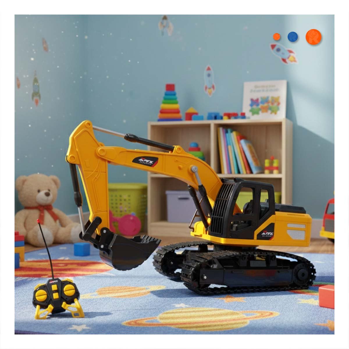 PACK2 VEHICULO DE OBRA EXCAVADORA A CONTROL REMOTO BRAZO LARGO AMARILLO YPAPEL REGALO - 2