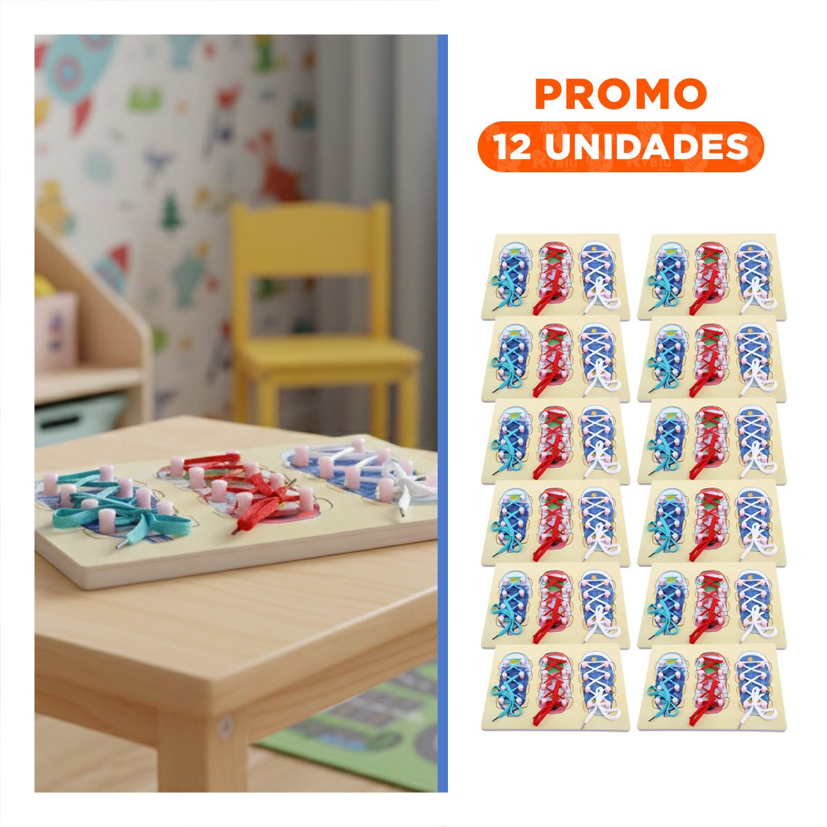 PACK12 JUEGO SENSORIAL PARA ATAR PASADORES MULTICOLOR DIDACTICO INFANTIL YREGALO STICKER - 1