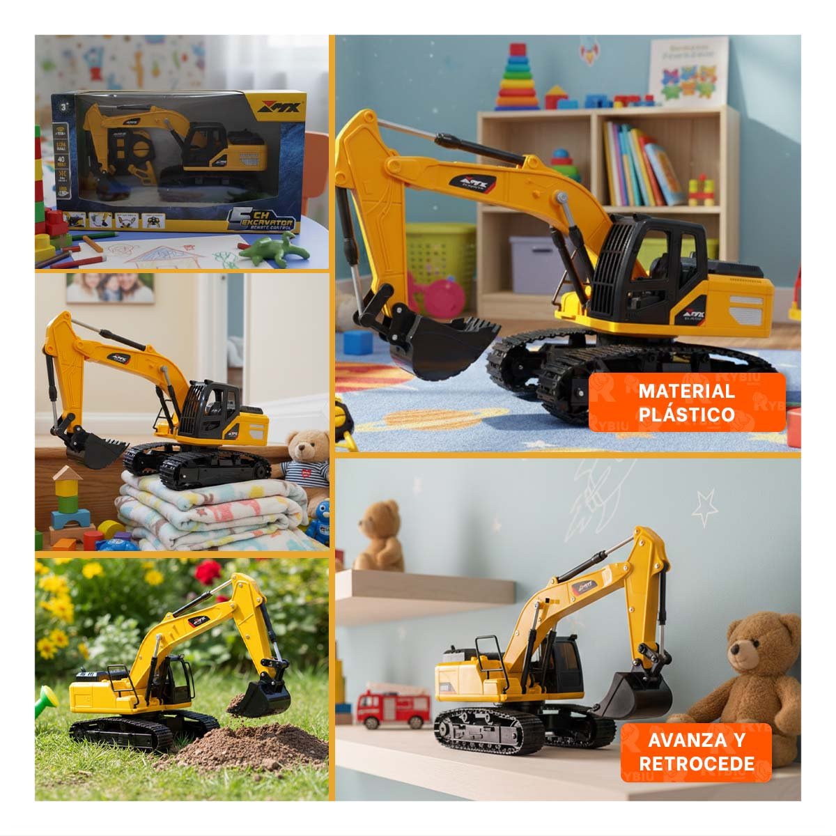 VEHICULO INFANTIL A CONTROL REMOTO EXCAVADORA BRAZO LARGO SUPERIOR AMARILLO YSTICKY - 1