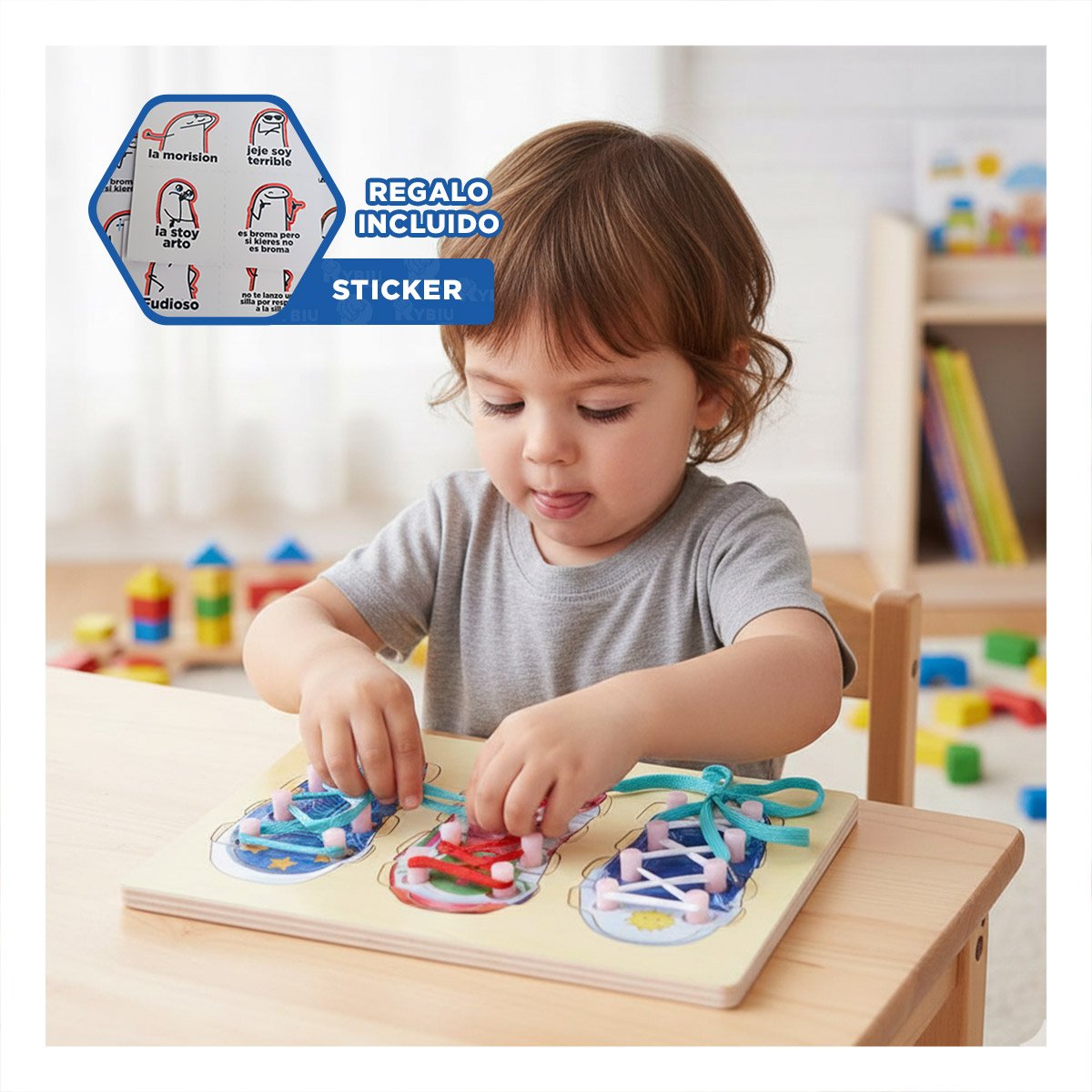 KIT DIDACTICO PARA ATAR PASADORES MULTICOLOR PARA DESARROLLO INFANTIL YREGALO STICKER - 1