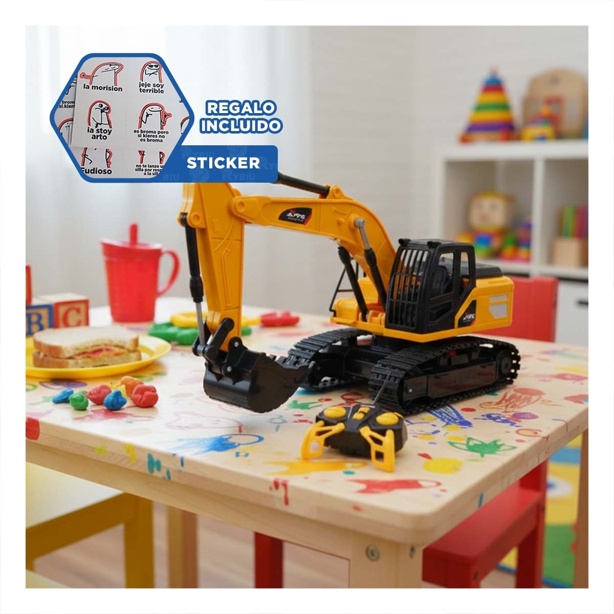 UNIDAD A CONTROL REMOTO EXCAVADORA BRAZO LARGO DELANTERO SUPERIOR AMARILLO YREGALO STICKER - 1