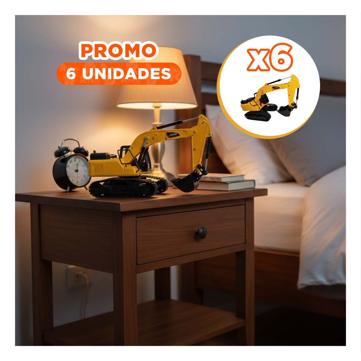 PACK6 CAMION INFANTIL EXCAVADORA A CONTROL REMOTO BRAZO LARGO AMARILLO YREGALO STICKER - 1