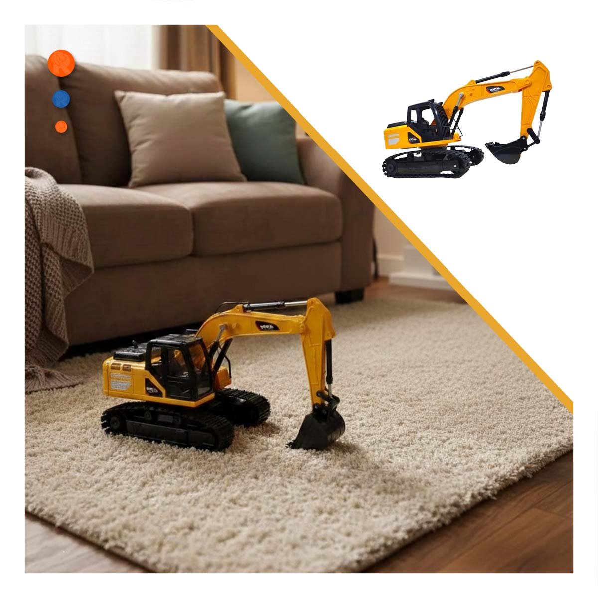 PACK6 CAMION INFANTIL EXCAVADORA A CONTROL REMOTO BRAZO LARGO AMARILLO YREGALO STICKER - 2