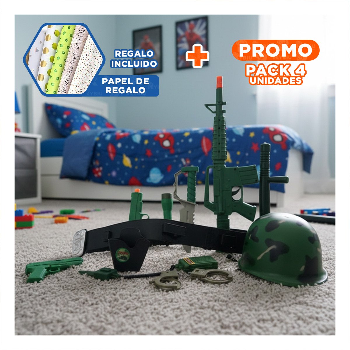 PACK4 COMPLEMENTO FUNCIONAL PARA USO DIARIO INSPIRADO EN ESTILO MILITAR YPAPEL REGALO - 1