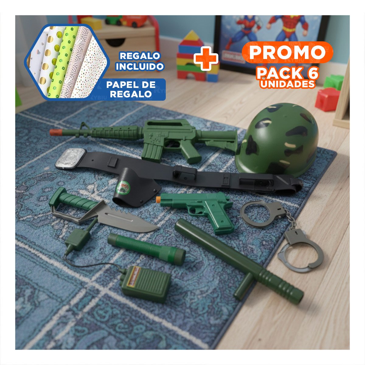PACK6 ARTICULO DE SUJECION PARA USO DIARIO CON ESTETICA MILITAR YPAPEL REGALO - 1