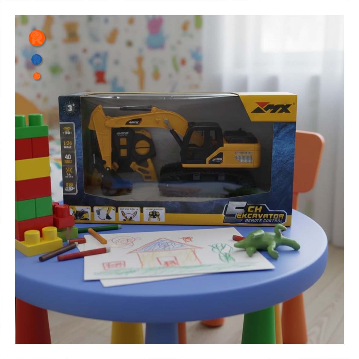 PACK2 MAQUINA DE OBRA EXCAVADORA A CONTROL REMOTO BRAZO LARGO AMARILLO YREGALO STICKER - 3