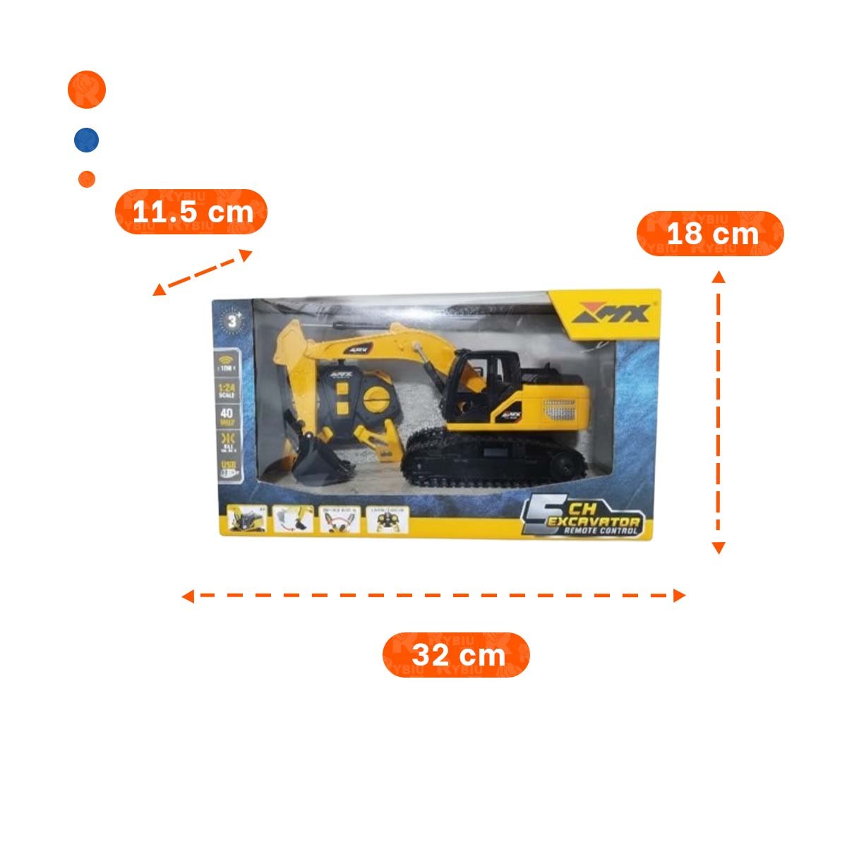 PACK4 CAMION DE OBRA EXCAVADORA A CONTROL REMOTO BRAZO LARGO AMARILLO - 4