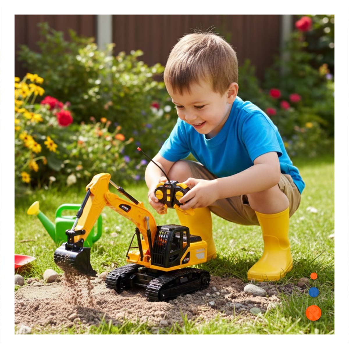 PACK6 VEHICULO INFANTIL EXCAVADORA A CONTROL REMOTO BRAZO LARGO AMARILLO - 3