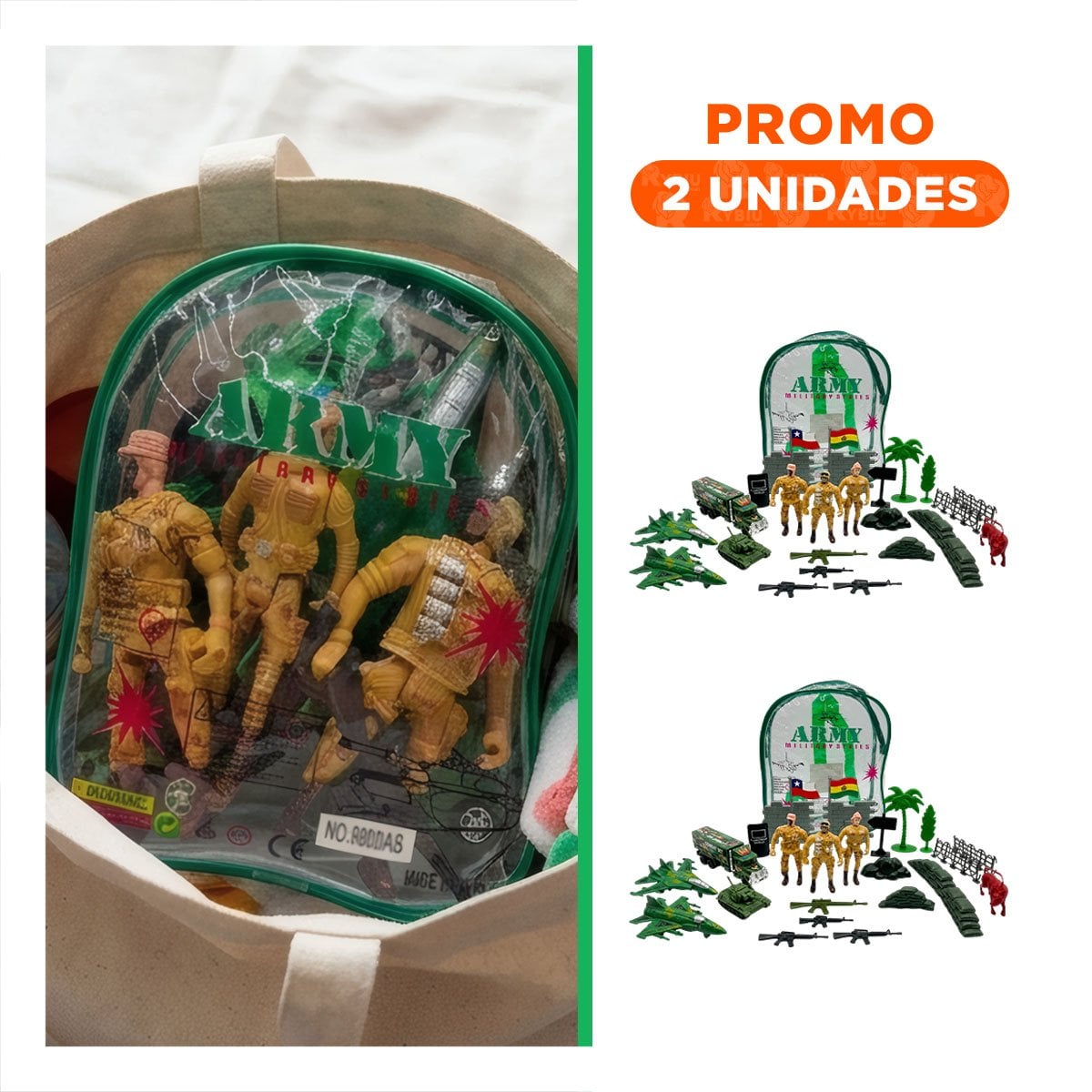 PACK2 MILITARES AVENTUREROS CON SET DE FIGURAS Y MOCHILA VERDE - 1