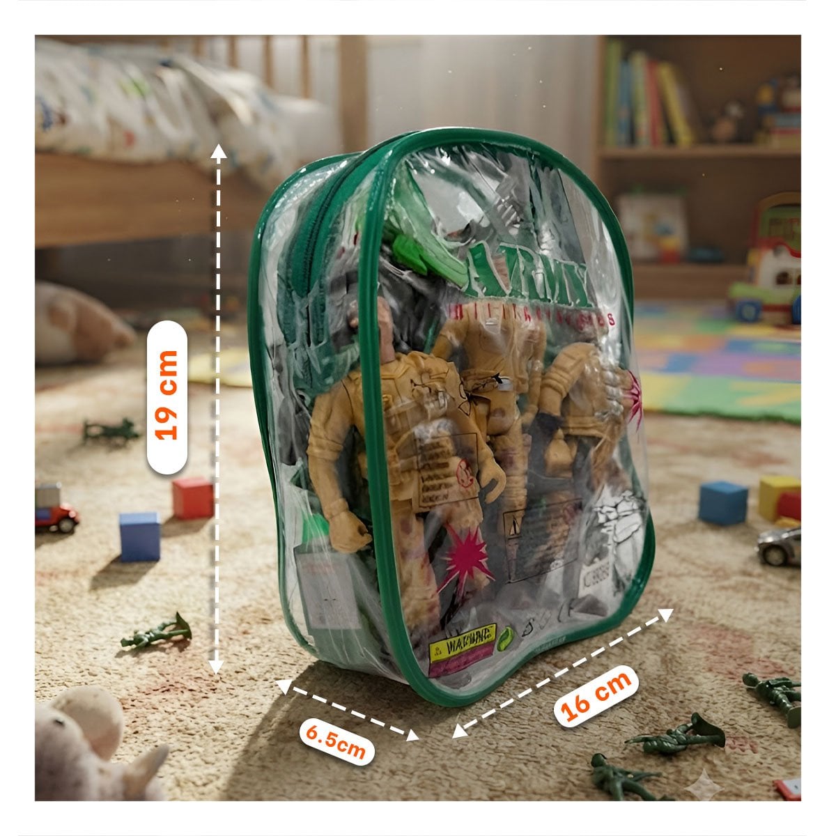 FIGURAS DE ACCION INFANTIL CON MOCHILA VERDE Y SET RECREATIVO Y REGALO STICKER - 2